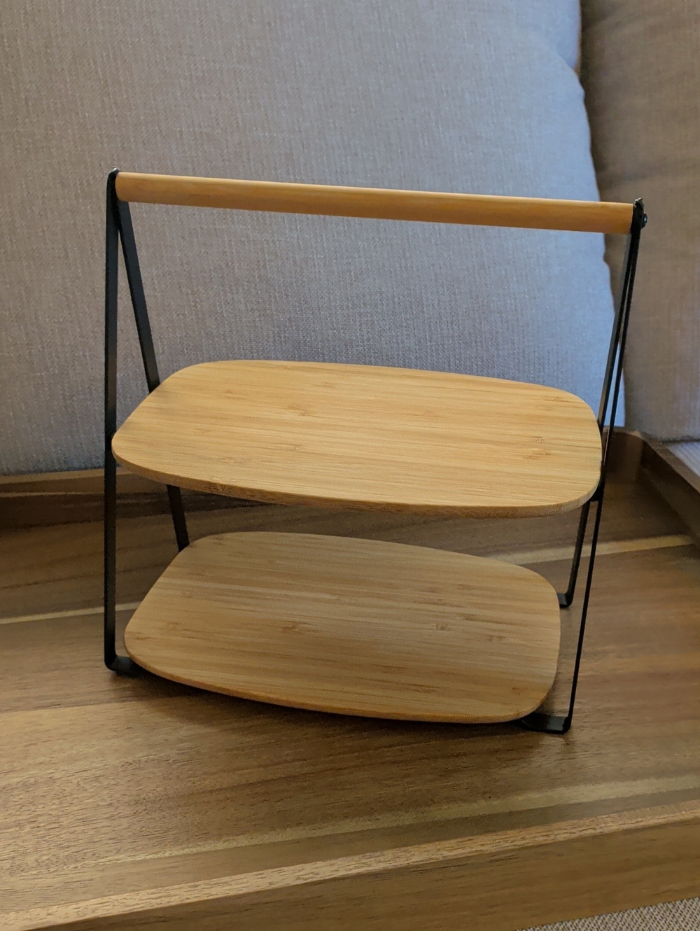 IKEA FULLSPÄCKAD Bamboo Two-Tier Organizer with Black Frame and Natural Shelves